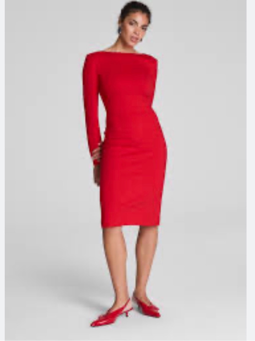 Spanx Red Ponte Long-Sleeve Low-Back Midi Dress Size Medium